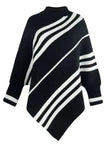 Poncho Sweater Women Striped Relaxed Fit Soft Knit