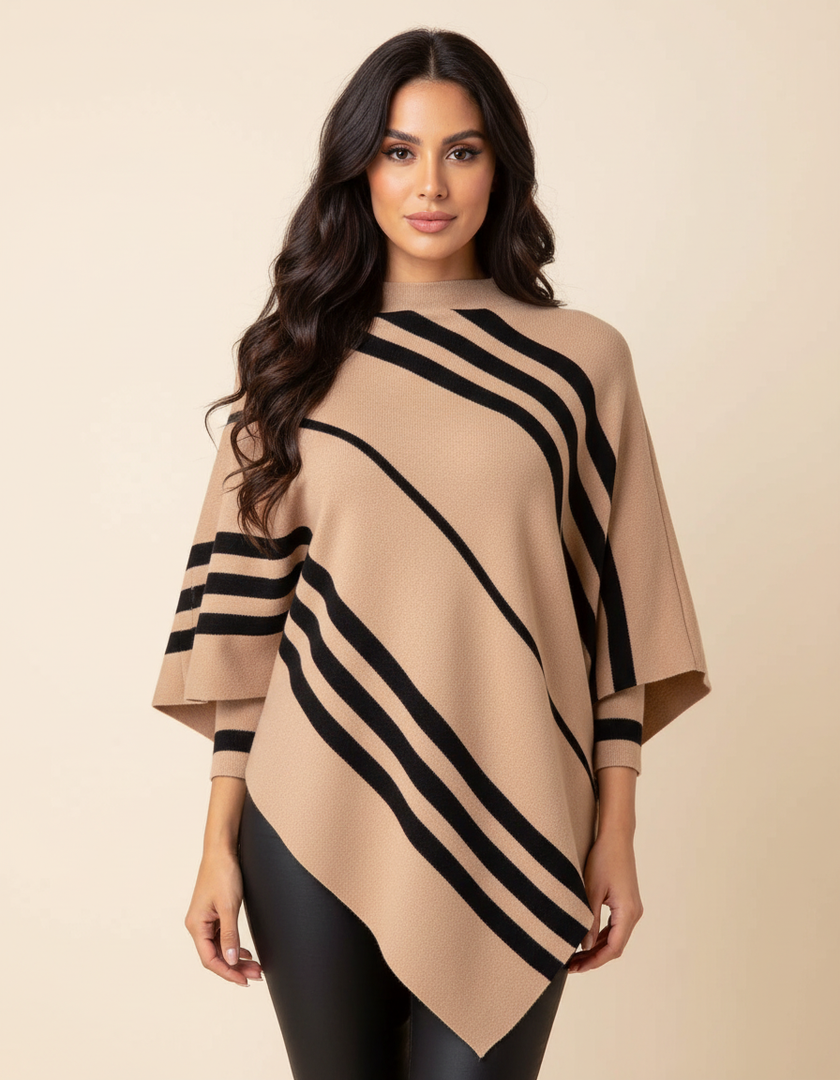Poncho Sweater Women Striped Relaxed Fit Soft Knit