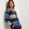 Striped Knit Cardigan Women Button Front V-Neck