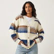 Striped Knit Cardigan Women Button Front V-Neck