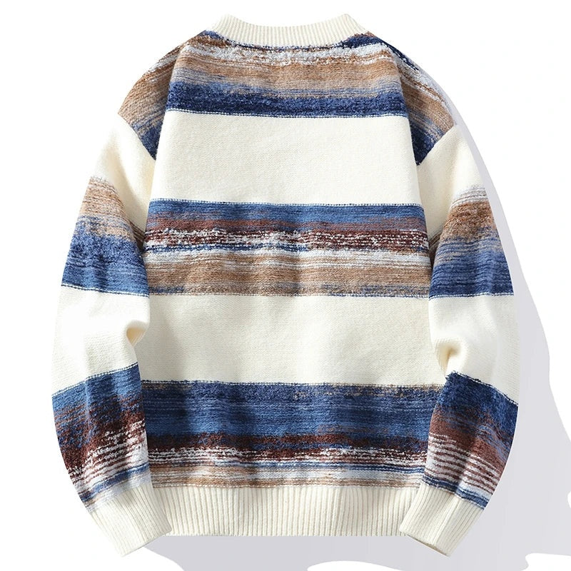 Striped Knit Cardigan Women Button Front V-Neck