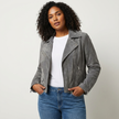 Biker Jacket Women Suede Look Tailored Fit Zip