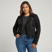 Biker Jacket Women Suede Look Tailored Fit Zip