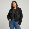 Biker Jacket Women Suede Look Tailored Fit Zip
