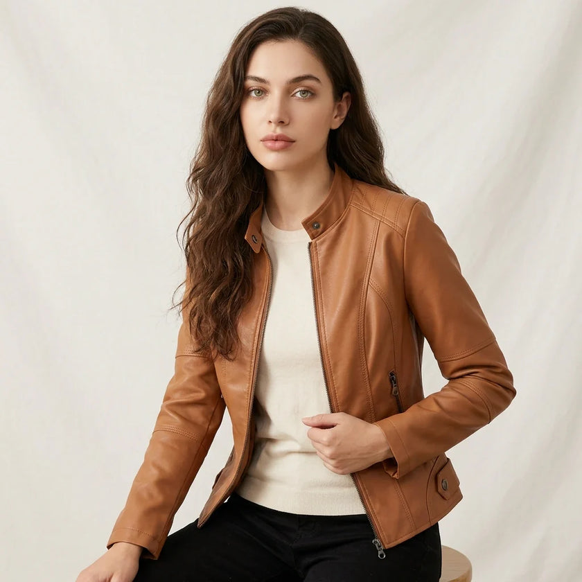 Leather Jacket Women Tailored Fit Faux Leather Classic