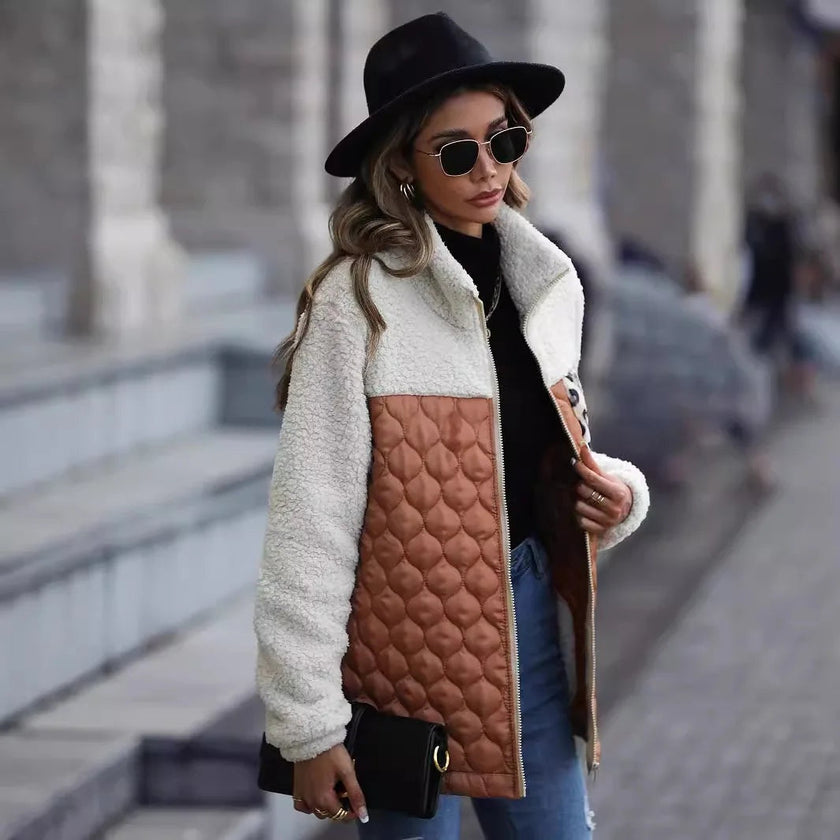 Quilted Teddy Jacket Women Leopard Print Winter