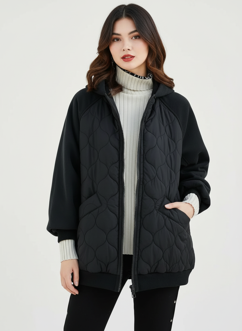 Oversized Hoodie Jacket Women Quilted Relaxed Fit