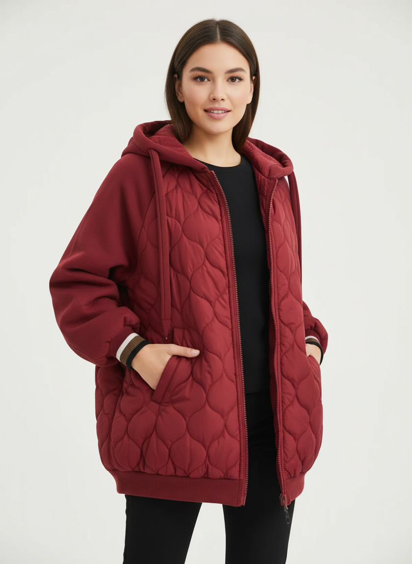 Oversized Hoodie Jacket Women Quilted Relaxed Fit