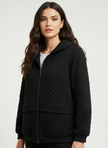 Quilted Hoodie Women Textured Long Sleeve Relaxed Fit