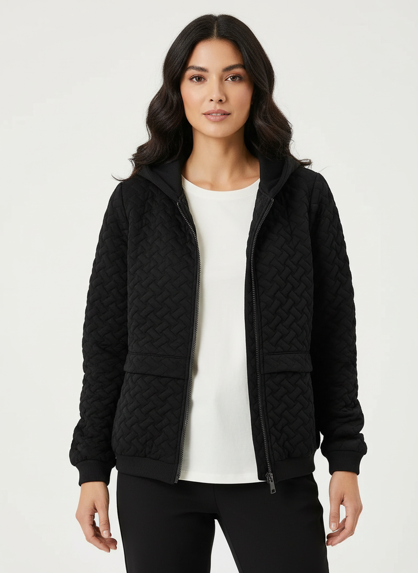 Quilted Hoodie Women Textured Long Sleeve Relaxed Fit