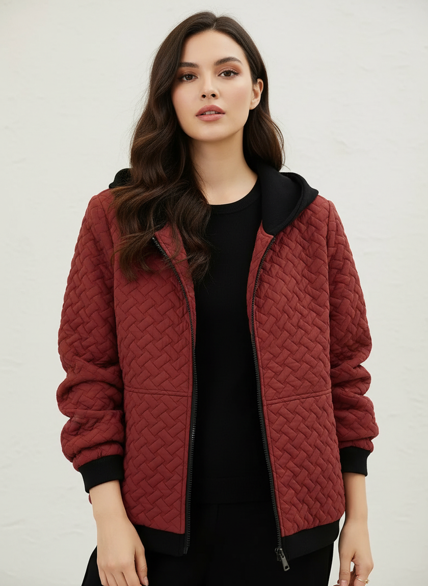 Quilted Hoodie Women Textured Long Sleeve Relaxed Fit