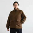 Quilted Pullover Women Oversized Fit High Neck with Pockets