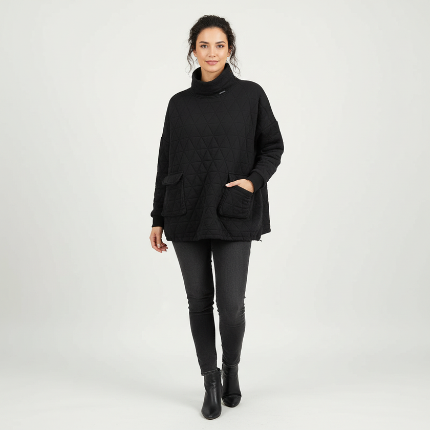 Quilted Pullover Women Oversized Fit High Neck with Pockets