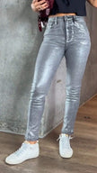 Coated Jeans Women High Waist Skinny Metallic Sheen