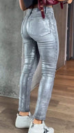 Coated Jeans Women High Waist Skinny Metallic Sheen