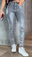 Coated Jeans Women High Waist Skinny Metallic Sheen