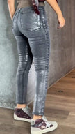 Coated Jeans Women High Waist Skinny Metallic Sheen