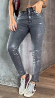 Coated Jeans Women High Waist Skinny Metallic Sheen