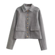 Cropped Jacket Women Button Front with Flap Pockets