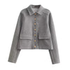 Cropped Jacket Women Button Front with Flap Pockets