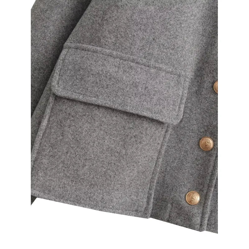 Cropped Jacket Women Button Front with Flap Pockets