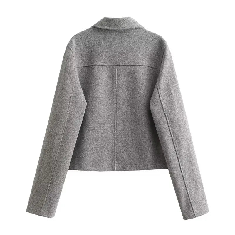 Cropped Jacket Women Button Front with Flap Pockets