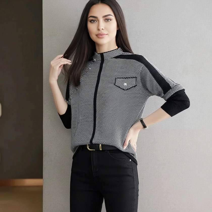 Graphic Print Pullover Women Relaxed Fit Soft Knit