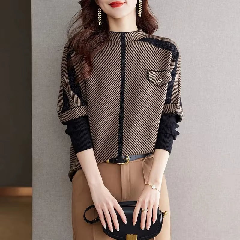 Graphic Print Pullover Women Relaxed Fit Soft Knit