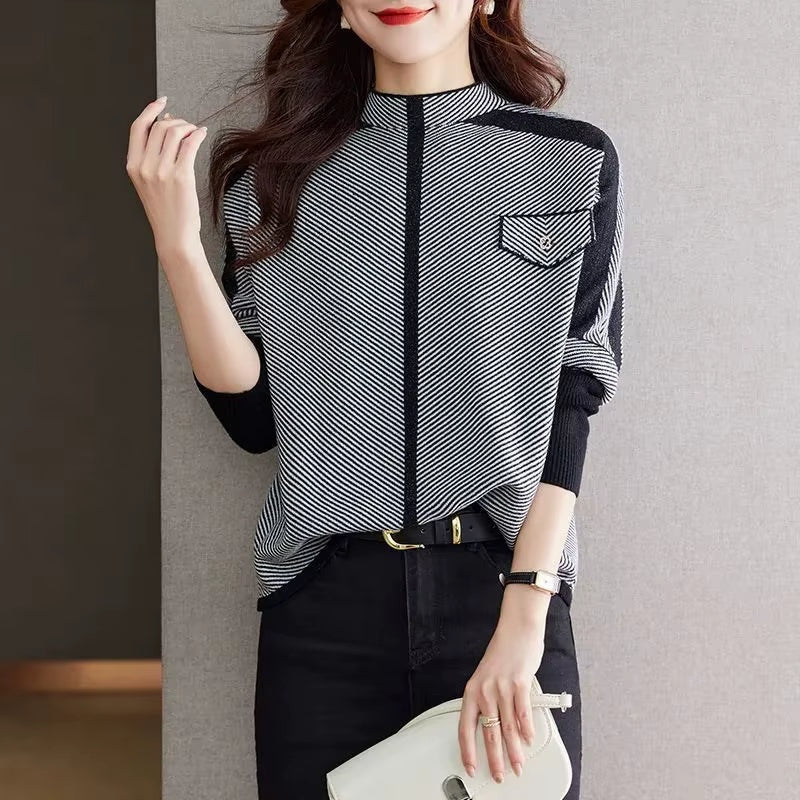 Graphic Print Pullover Women Relaxed Fit Soft Knit