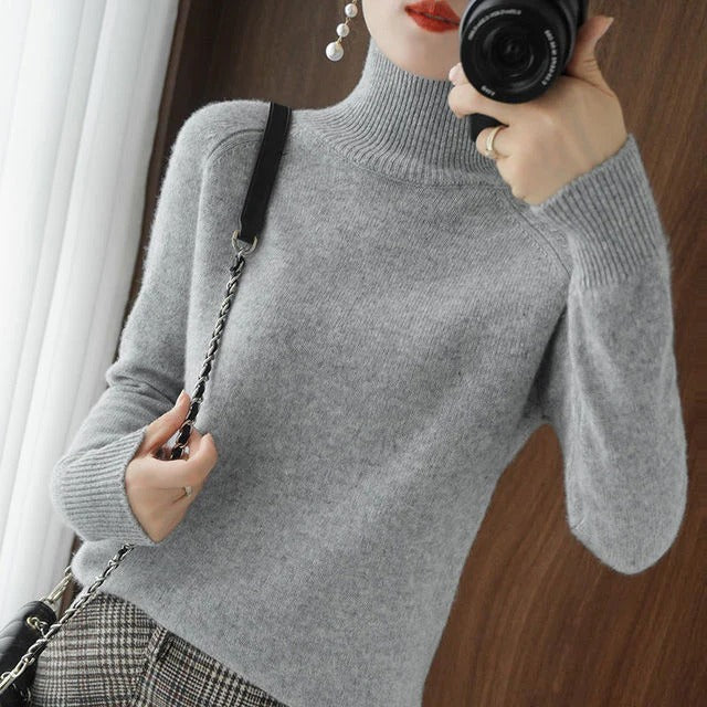 Cashmere Turtleneck Sweater Women Relaxed Fit Soft Knit