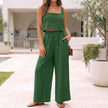 Green FJØRNA women's summer two-piece linen co-ord set with pockets, casual and breathable for warm weather.