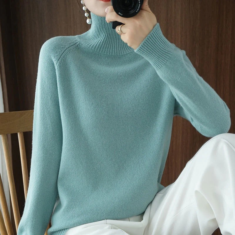 Cashmere Turtleneck Sweater Women Relaxed Fit Soft Knit