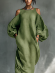 Green FJØRNA maxi dress for women, flowing sleeveless dress with a relaxed fit and elegant silhouette.