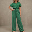 Green FJØRNA women's summer two-piece drawstring co-ord set, lightweight and matching for casual wear.