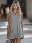 Grey FJØRNA sleeveless mini dress with a casual style, featuring a fitted bodice and a flared skirt, perfect for everyday wear.
