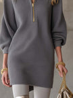Grey waffle mini dress by FJØRNA, casual style with a relaxed fit, featuring a soft textured fabric and short sleeves.