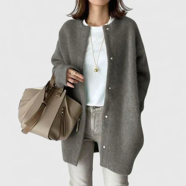 Wool Oversized Longline Knit Cardigan Sweater with Snap Buttons for Women | Samara