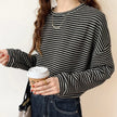 Cotton Button-Up Shirt Women Striped Long Sleeve
