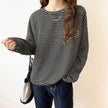 Cotton Button-Up Shirt Women Striped Long Sleeve