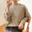 Cotton Button-Up Shirt Women Striped Long Sleeve