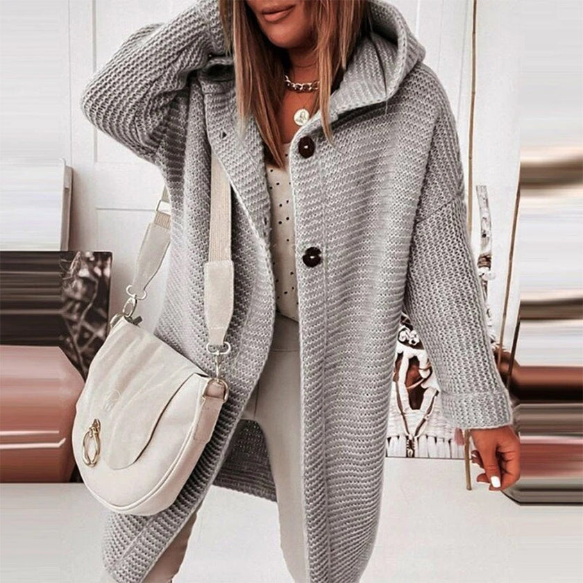Hooded Cardigan Women, Longline Knit Button-Front Relaxed Fit