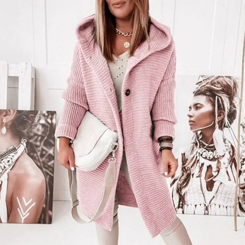 Hooded Cardigan Women, Longline Knit Button-Front Relaxed Fit