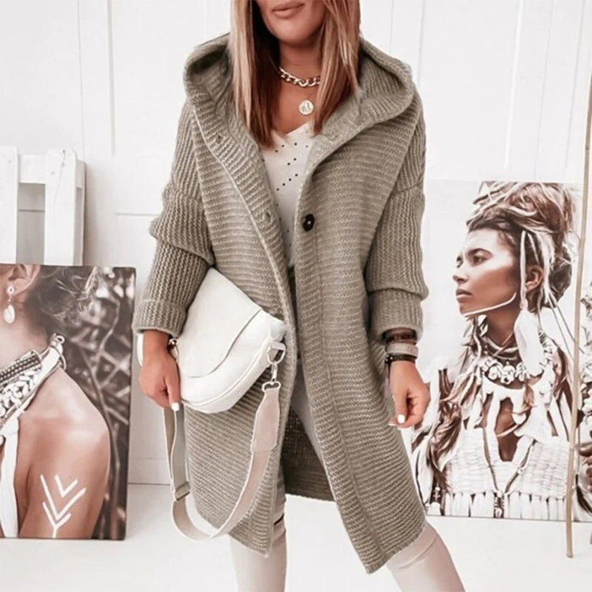 Hooded Cardigan Women, Longline Knit Button-Front Relaxed Fit