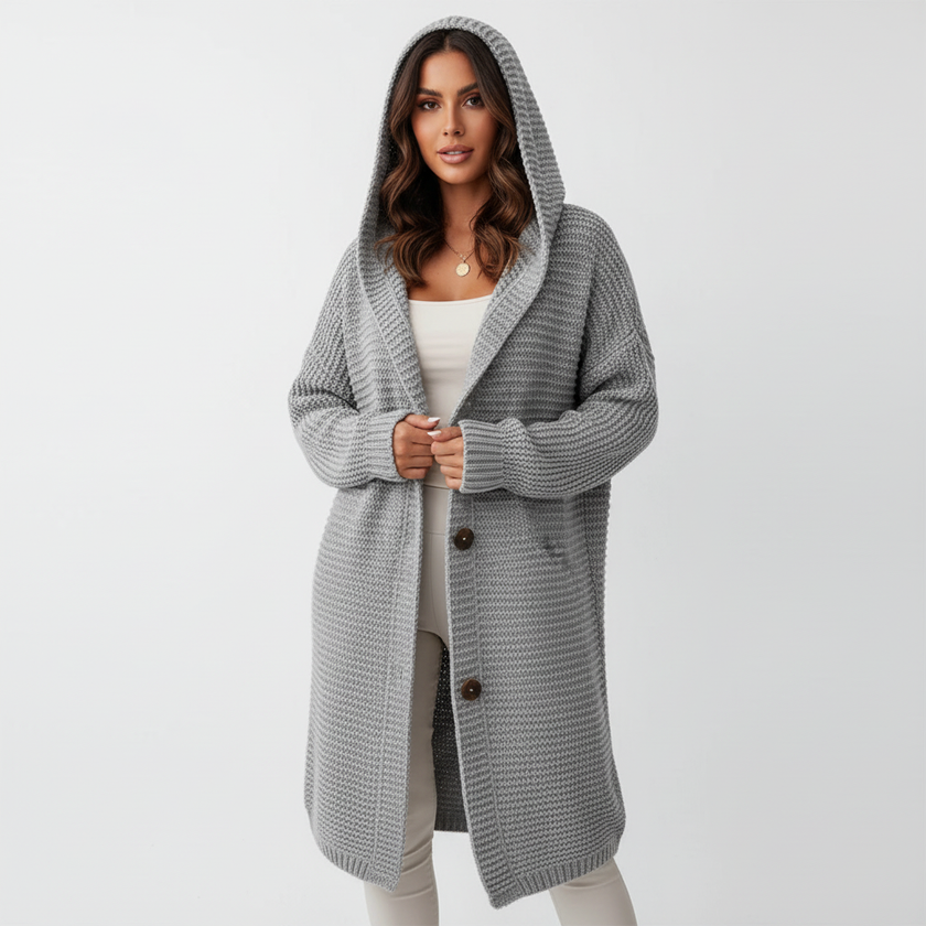 Hooded Cardigan Women, Longline Knit Button-Front Relaxed Fit