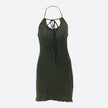 FJØRNA halter neck knitted mini dress for women, stylish party and day wear, featuring a fitted design and sleeveless style.