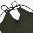 FJØRNA women's halter neck knitted mini dress, perfect for party or daytime wear, featuring a stylish, fitted design.