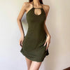 FJØRNA women's halter neck knitted mini dress, suitable for party and day wear, featuring a stylish halter neckline and cozy knit fabric.