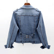 Denim Moto Jacket Women Fitted Zip Front Cropped Cotton
