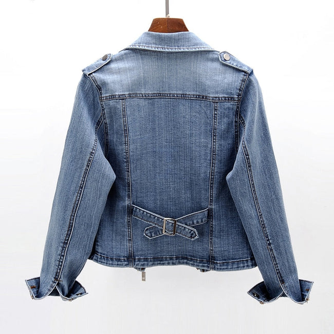Chloe | Cropped Denim Moto Jacket for Women