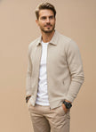 Knit Jacket Men Zip Front Classic Collar Ribbed Cuffs